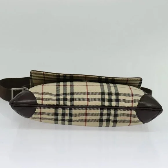 BURBERRY Nova Check Shoulder Bag Nylon Beige Silver Auth hk2950